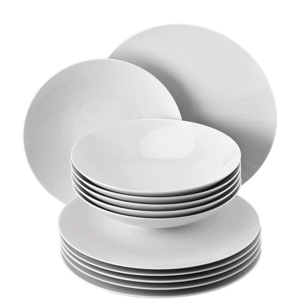 Alessi NF08S12 Tafelset 12-delig, porselein, wit, blauw Alessi NF08S12 Tafelset 12-delig, porselein, wit, blauw
